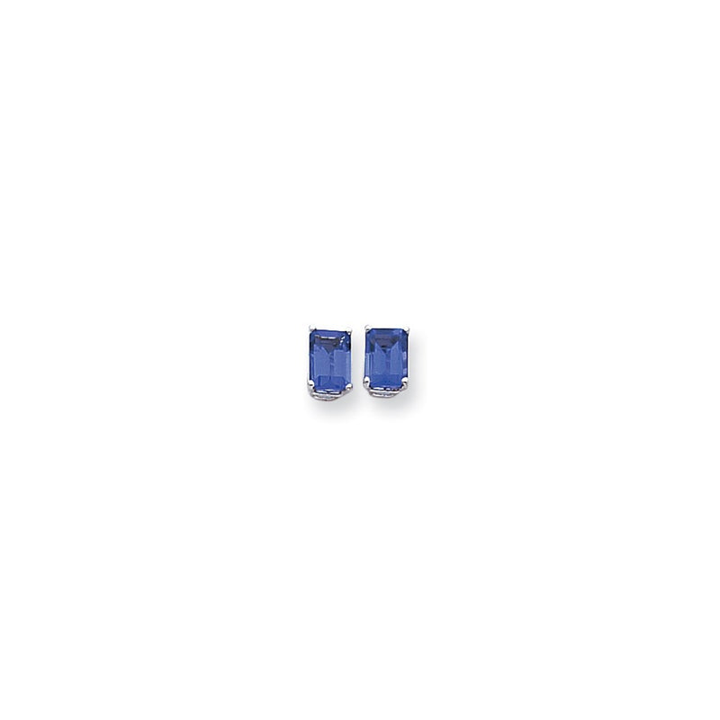14k White Gold 7x5mm Emerald Cut Tsavorite Earrings