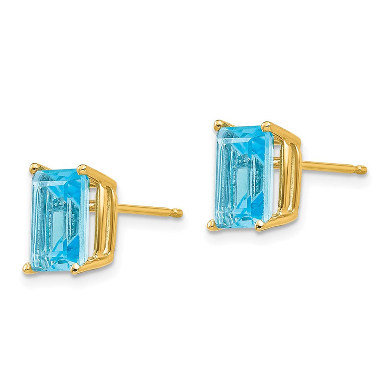 14k Yellow Gold 8x6mm Emerald Cut Blue Topaz Earrings