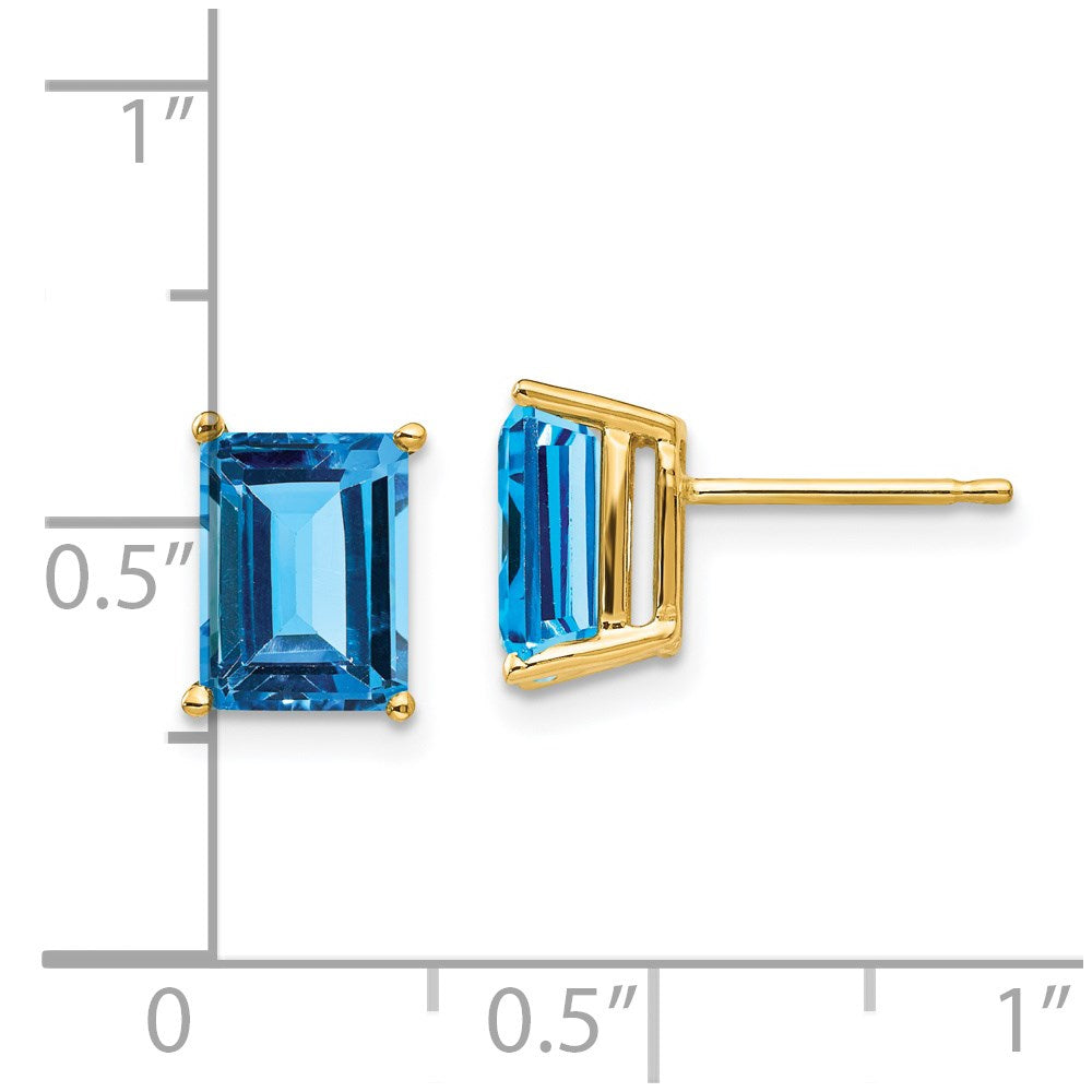 14k Yellow Gold 8x6mm Emerald Cut Blue Topaz Earrings