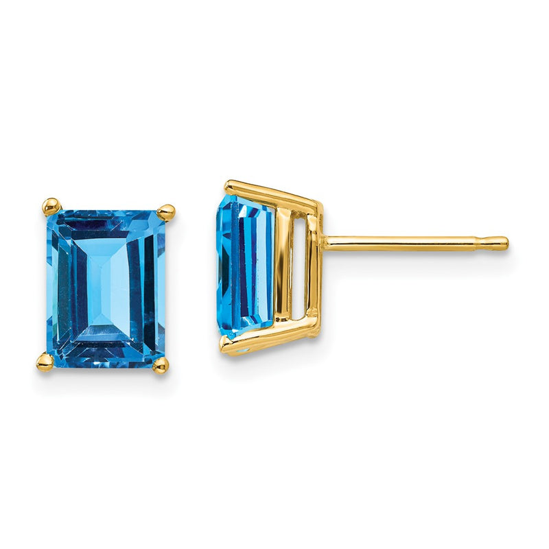 14k Yellow Gold 8x6mm Emerald Cut Blue Topaz Earrings