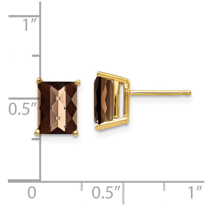 14k Yellow Gold 8x6 Octagon Checker-Cut Smok Yellow Gold Quartz Earrings