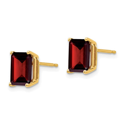 14k Yellow Gold 8x6mm Garnet Earrings