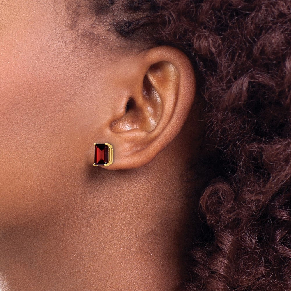 14k Yellow Gold 8x6mm Garnet Earrings