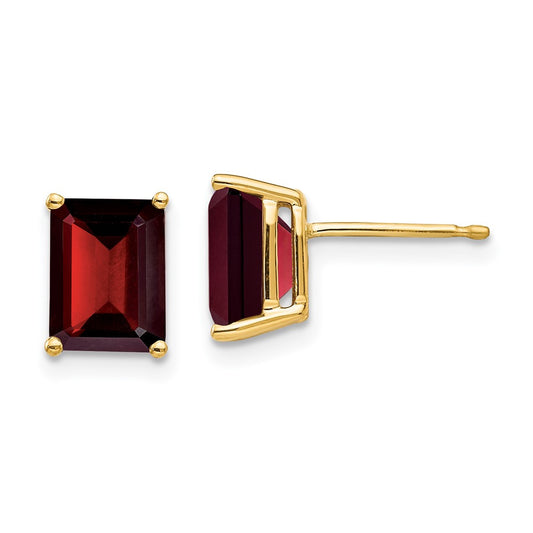 14k Yellow Gold 8x6mm Garnet Earrings