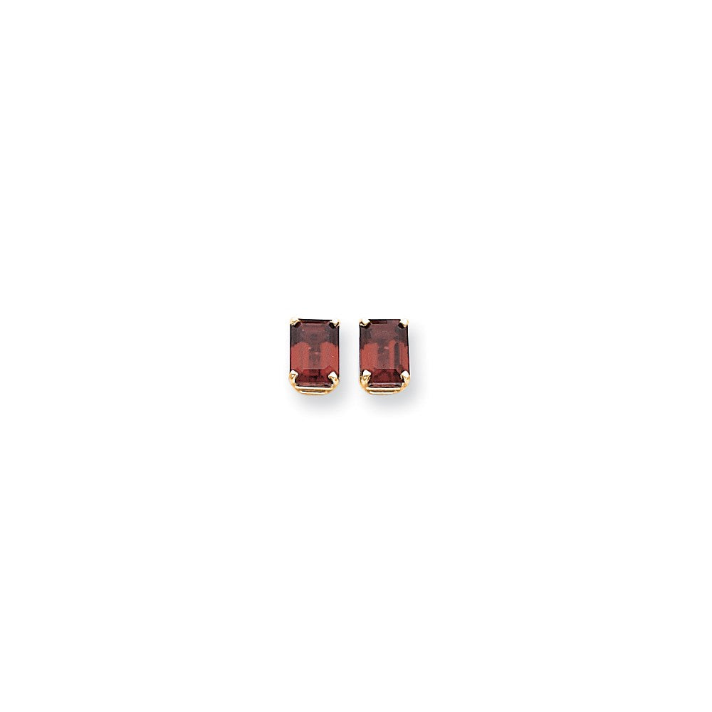 14k Yellow Gold 8x6mm Emerald Cut Rhodolite Garnet earring