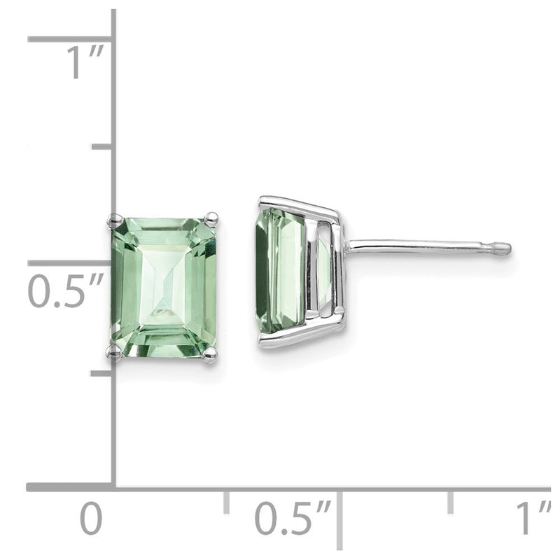 14k White Gold 8x6mm Emerald-Cut Green Quartz Earrings