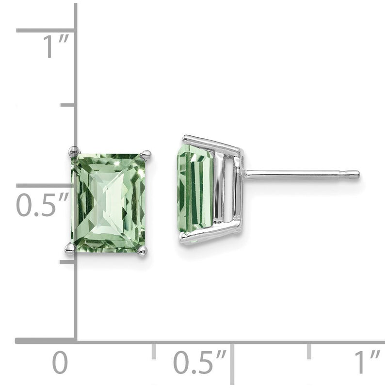 14k White Gold 8x6mm Octagon Checker-Cut Green Quartz Earrings