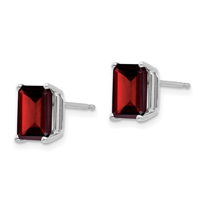 14k White Gold 8x6mm Emerald Cut Garnet Earrings