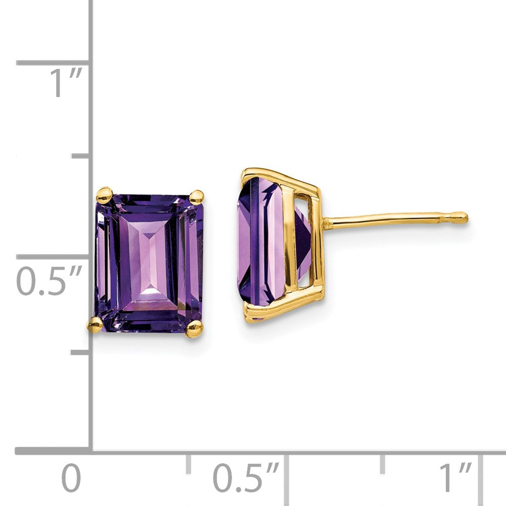 14k Yellow Gold 9x7mm Emerald Cut Amethyst Earrings