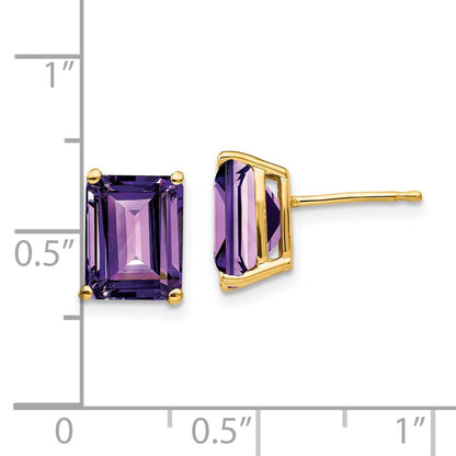 14k Yellow Gold 9x7mm Emerald Cut Amethyst Earrings
