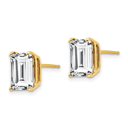 14k Yellow Gold 9x7mm Emerald Cut Cubic Zirconia Earrings