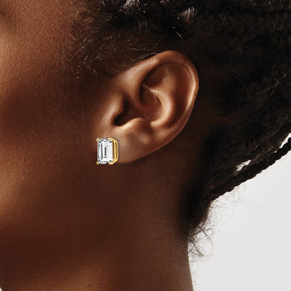 14k Yellow Gold 9x7mm Emerald Cut Cubic Zirconia Earrings