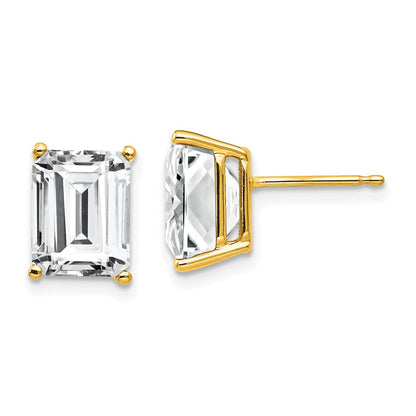 14k Yellow Gold 9x7mm Emerald Cut Cubic Zirconia Earrings