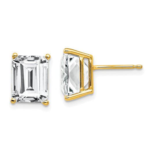 14k Yellow Gold 9x7mm Emerald Cut Cubic Zirconia Earrings