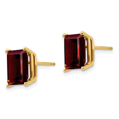 14k Yellow Gold 9x7mm Emerald Cut Garnet Earrings