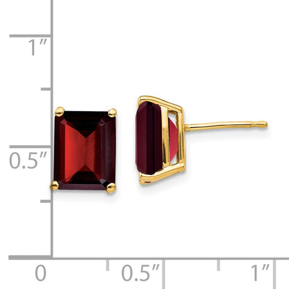 14k Yellow Gold 9x7mm Emerald Cut Garnet Earrings