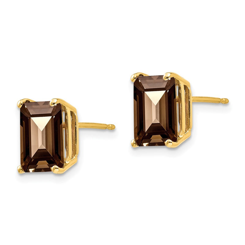 14k Yellow Gold 9x7 Emerald Smok Yellow Gold Quartz Earrings