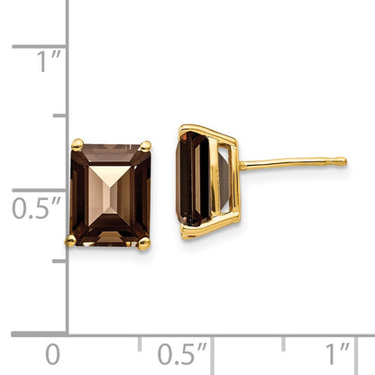 14k Yellow Gold 9x7 Emerald Smok Yellow Gold Quartz Earrings