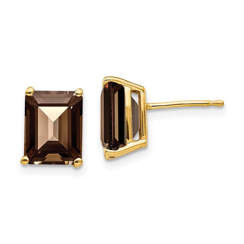 14k Yellow Gold 9x7 Emerald Smok Yellow Gold Quartz Earrings