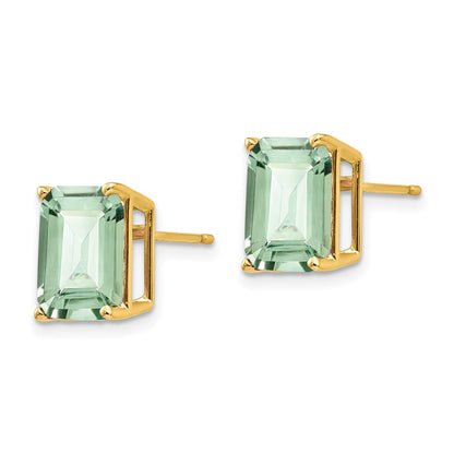 14k Yellow Gold 10x8 Emerald-Cut Green Quartz Earrings