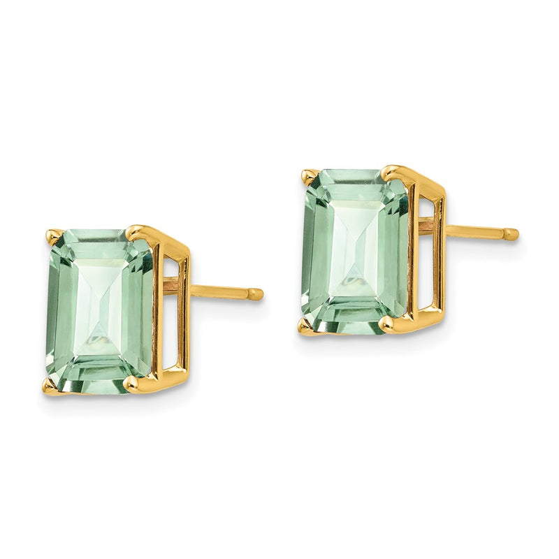 14k Yellow Gold 10x8 Emerald-Cut Green Quartz Earrings