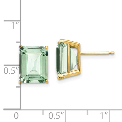 14k Yellow Gold 10x8 Emerald-Cut Green Quartz Earrings
