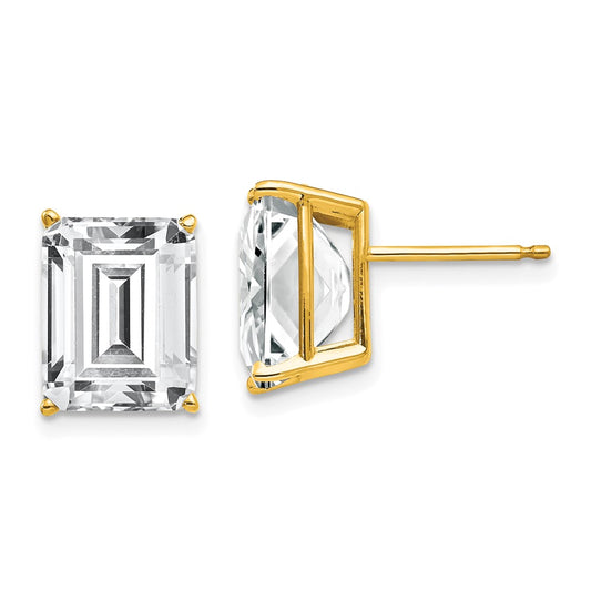 14k Yellow Gold 10x8mm Emerald Cut Cubic Zirconia Earrings