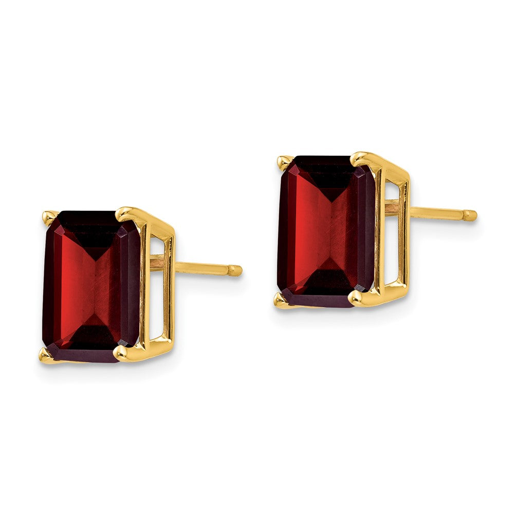 14k Yellow Gold 10x8mm Emerald Cut Garnet Earrings