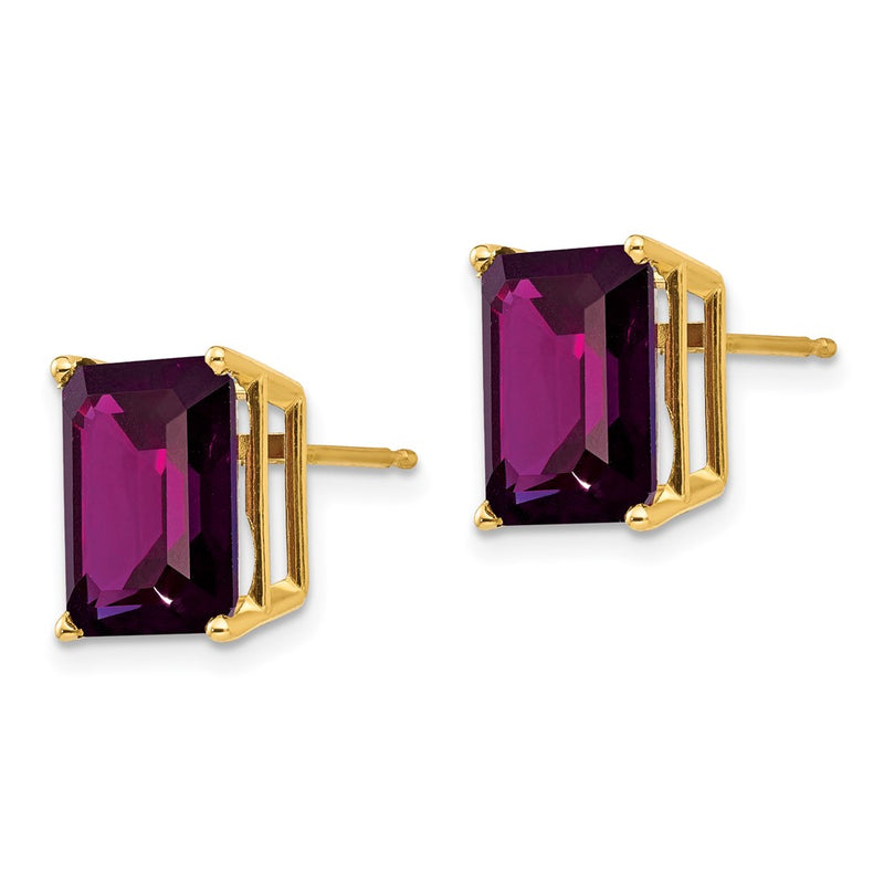 14k Yellow Gold 10x8mm Emerald Cut Rhodolite Garnet earring
