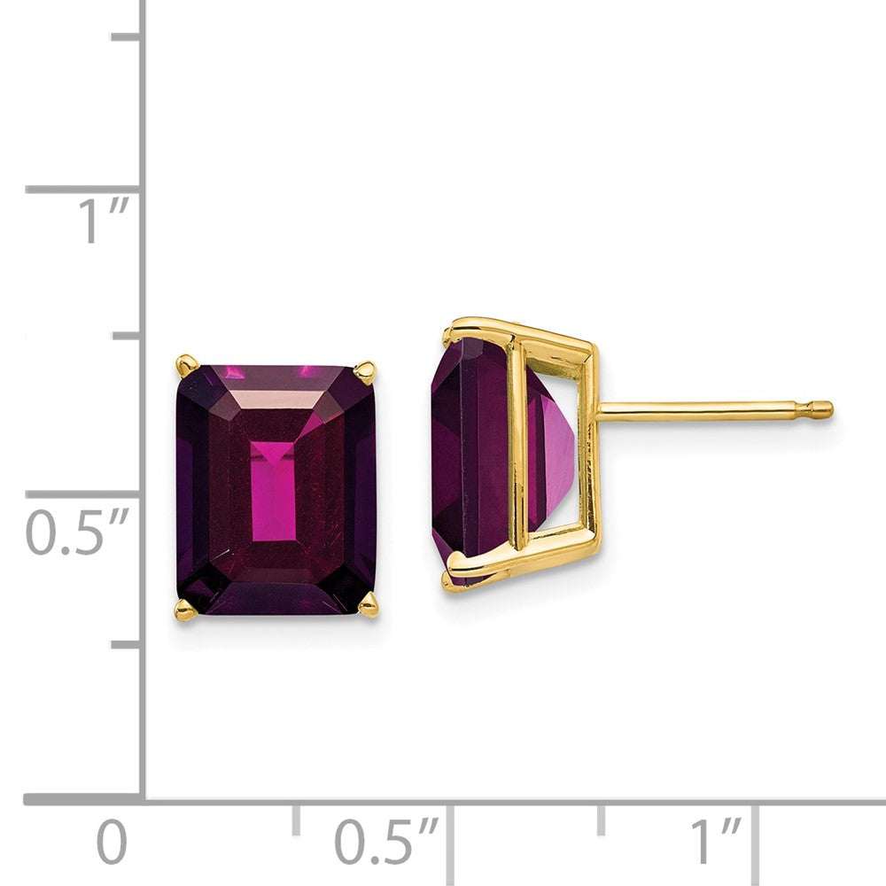 14k Yellow Gold 10x8mm Emerald Cut Rhodolite Garnet earring