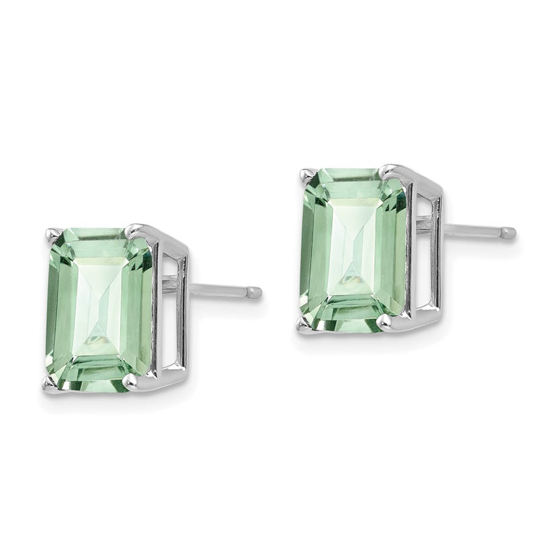 14k White Gold 10x8mm Emerald-Cut Green Quartz Earrings