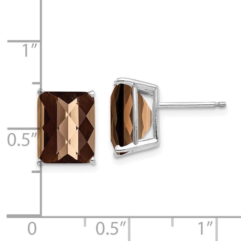 14k White Gold 10x8mm Octagon Checker-Cut Smok Yellow Gold Quartz Earring