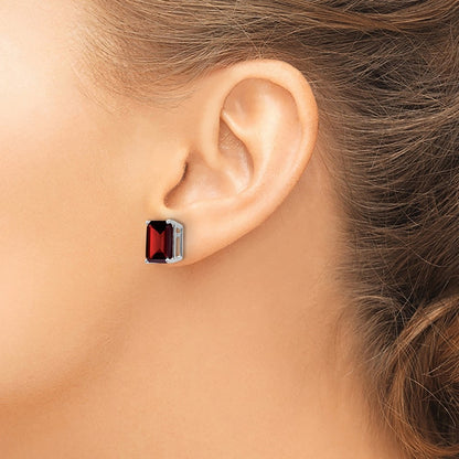 14k Yellow Gold Emerald Cut Garnet Stud Earrings