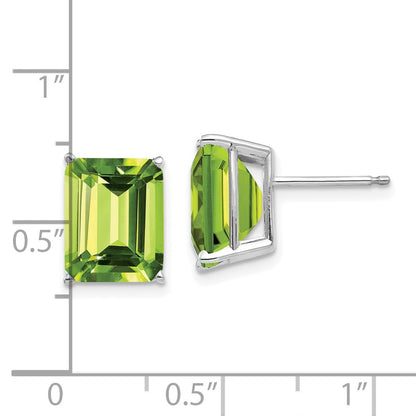 14k White Gold 10x8mm Emerald Cut Peridot Earrings