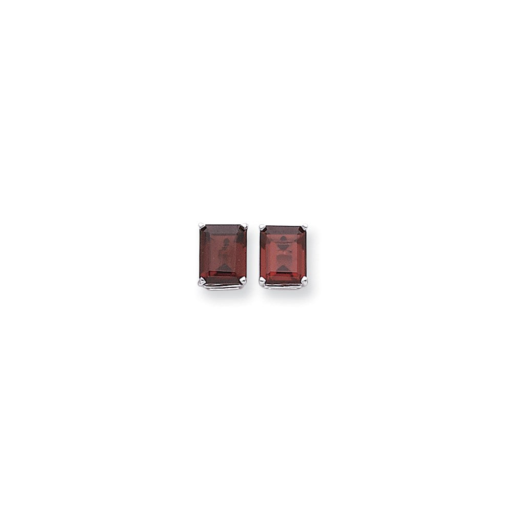 14k White Gold 10x8mm Emerald Cut Rhodolite Garnet earring