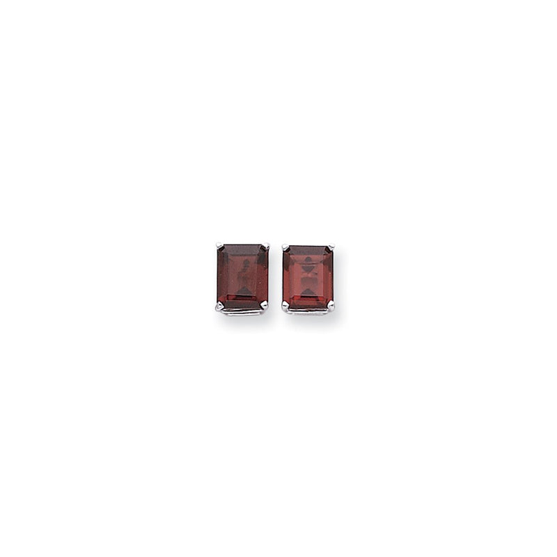 14k White Gold 10x8mm Emerald Cut Rhodolite Garnet earring