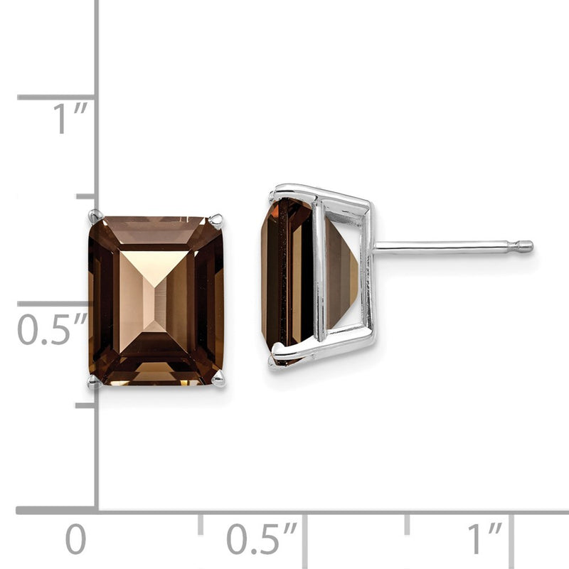 14k White Gold 10x8mm Emerald Smok Yellow Gold Quartz Earrings