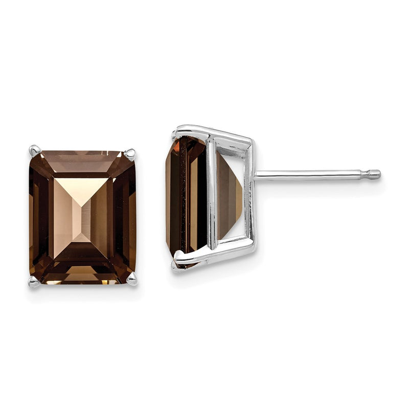 14k White Gold 10x8mm Emerald Smok Yellow Gold Quartz Earrings