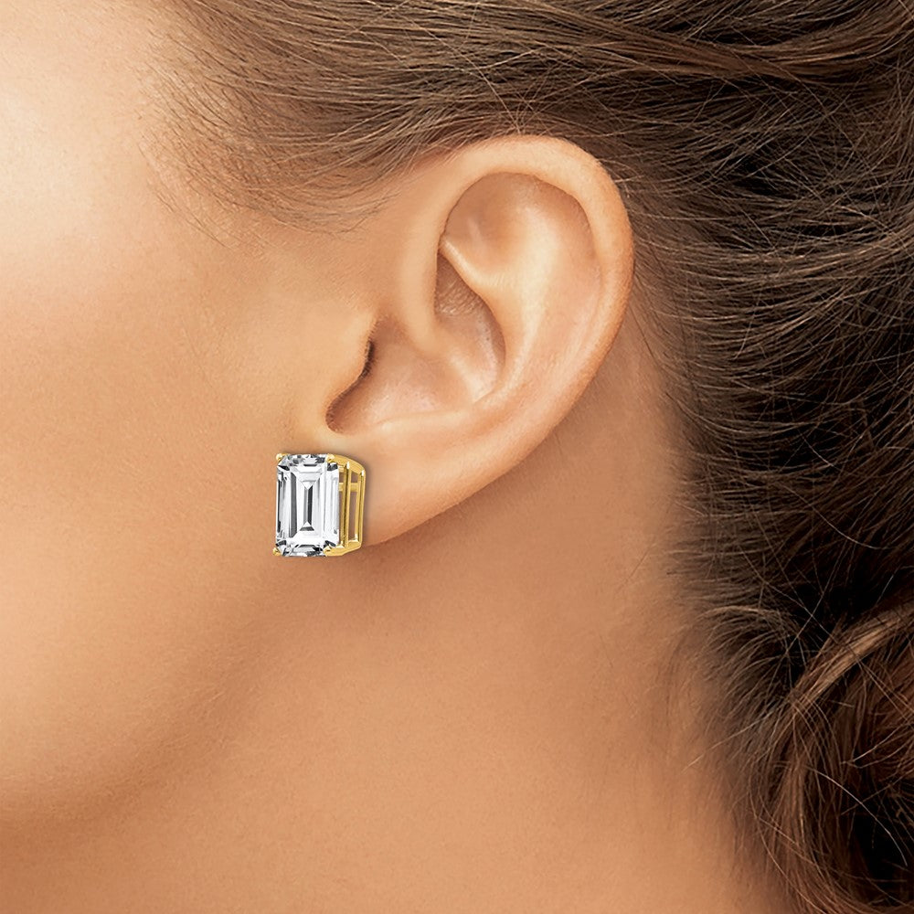 14k Yellow Gold 12x10mm Emerald Cut Cubic Zirconia Earrings