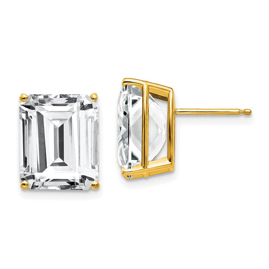 14k Yellow Gold 12x10mm Emerald Cut Cubic Zirconia Earrings