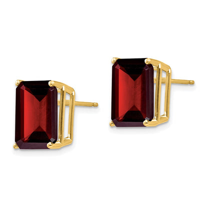 14k Yellow Gold Emerald Cut Garnet Stud Earrings