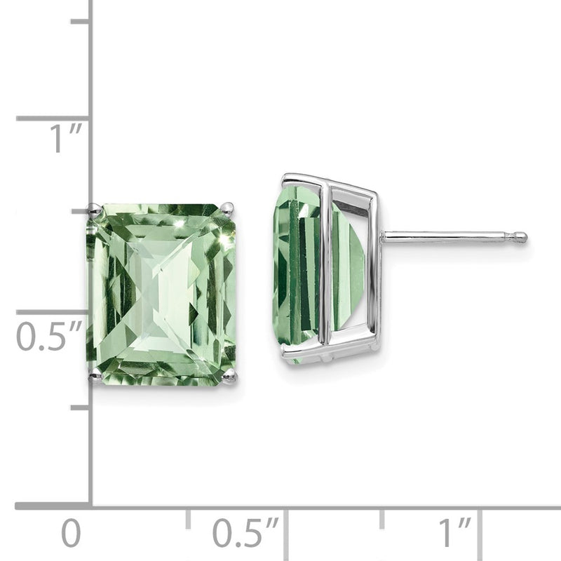 14k White Gold 12x10mm Octagon Checker-Cut Green Quartz Earrings