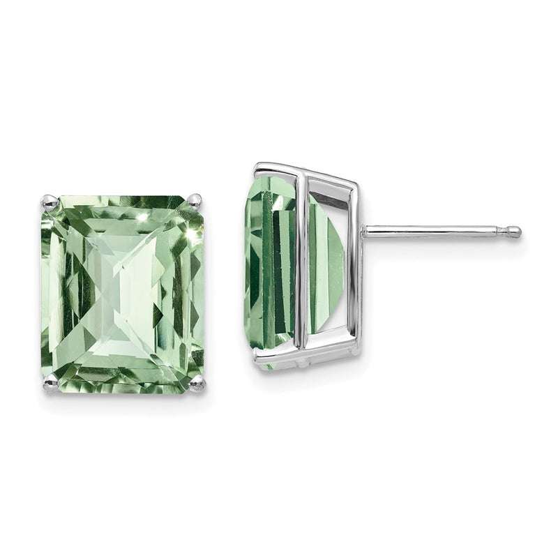 14k White Gold 12x10mm Octagon Checker-Cut Green Quartz Earrings
