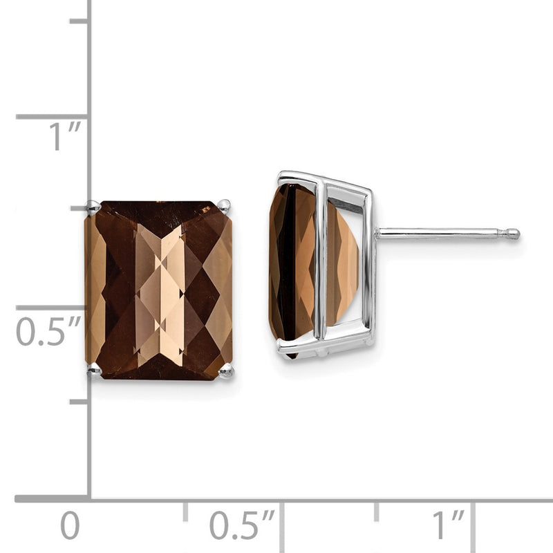 14k White Gold 12x10mm Octagon Checker-Cut Smok Yellow Gold Quartz Earrings