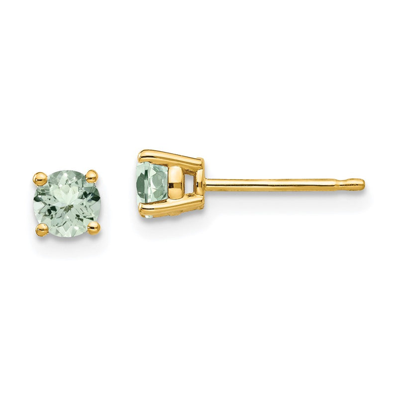 14k Yellow Gold 4mm Round Green Quartz Earrings