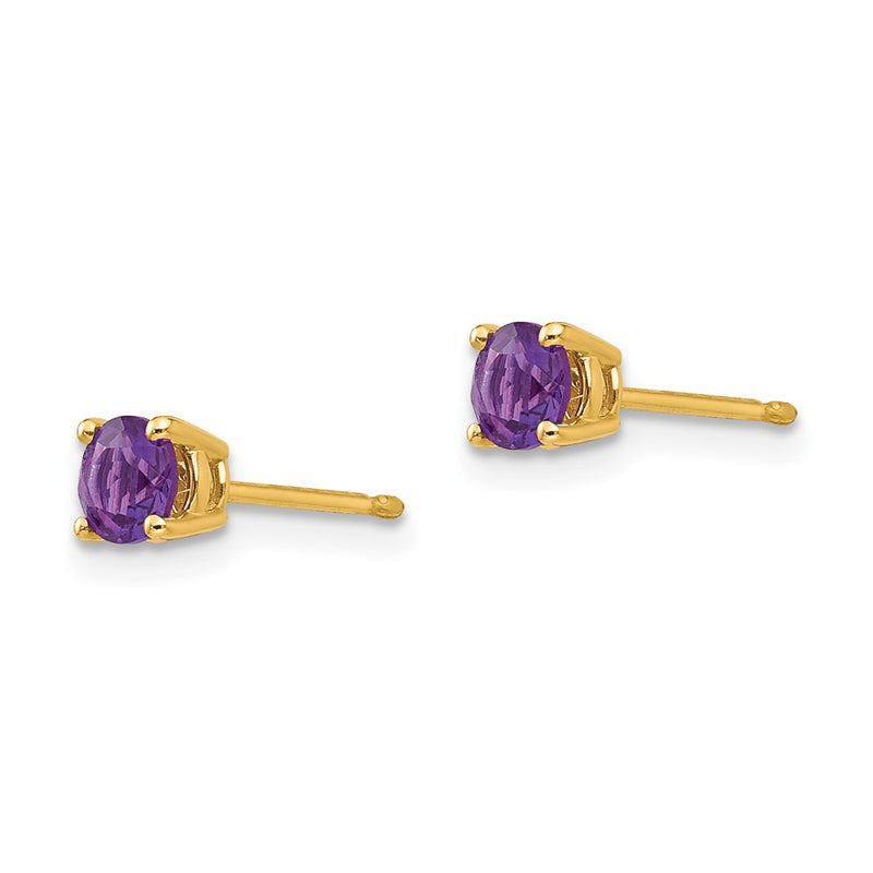 14k Yellow Gold 4mm Amethyst Earrings