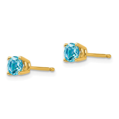 14k Yellow Gold 4mm Blue Topaz Earrings