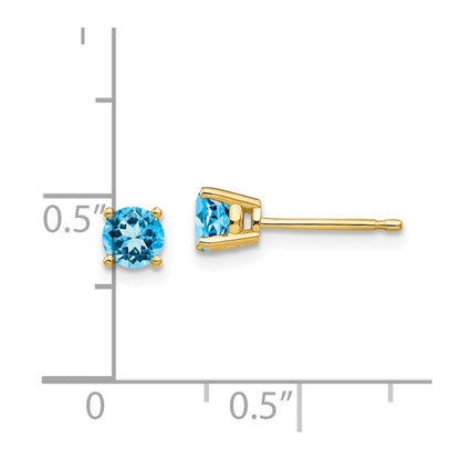14k Yellow Gold 4mm Blue Topaz Earrings