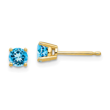 14k Yellow Gold 4mm Blue Topaz Earrings