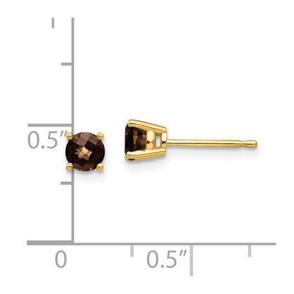 14k Yellow Gold 4mm Round Checker-Cut Smok Yellow Gold Quartz Earrings